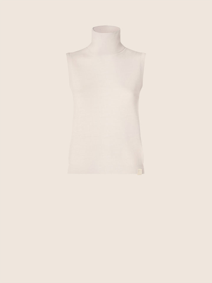 Women's cream sleeveless mock neck knit sweater