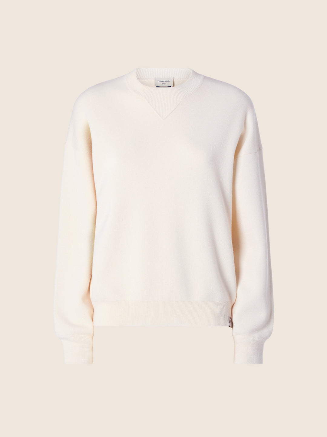 Women's cream crew neck jumper with long sleeves and ribbed trims