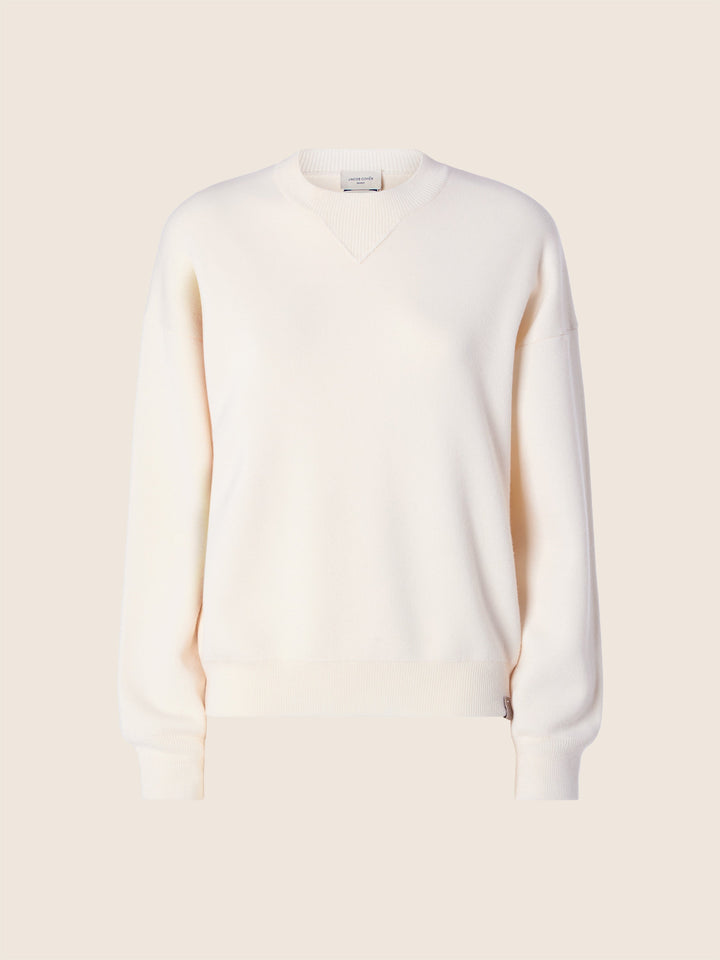 Women's cream crew neck jumper with long sleeves and ribbed trims