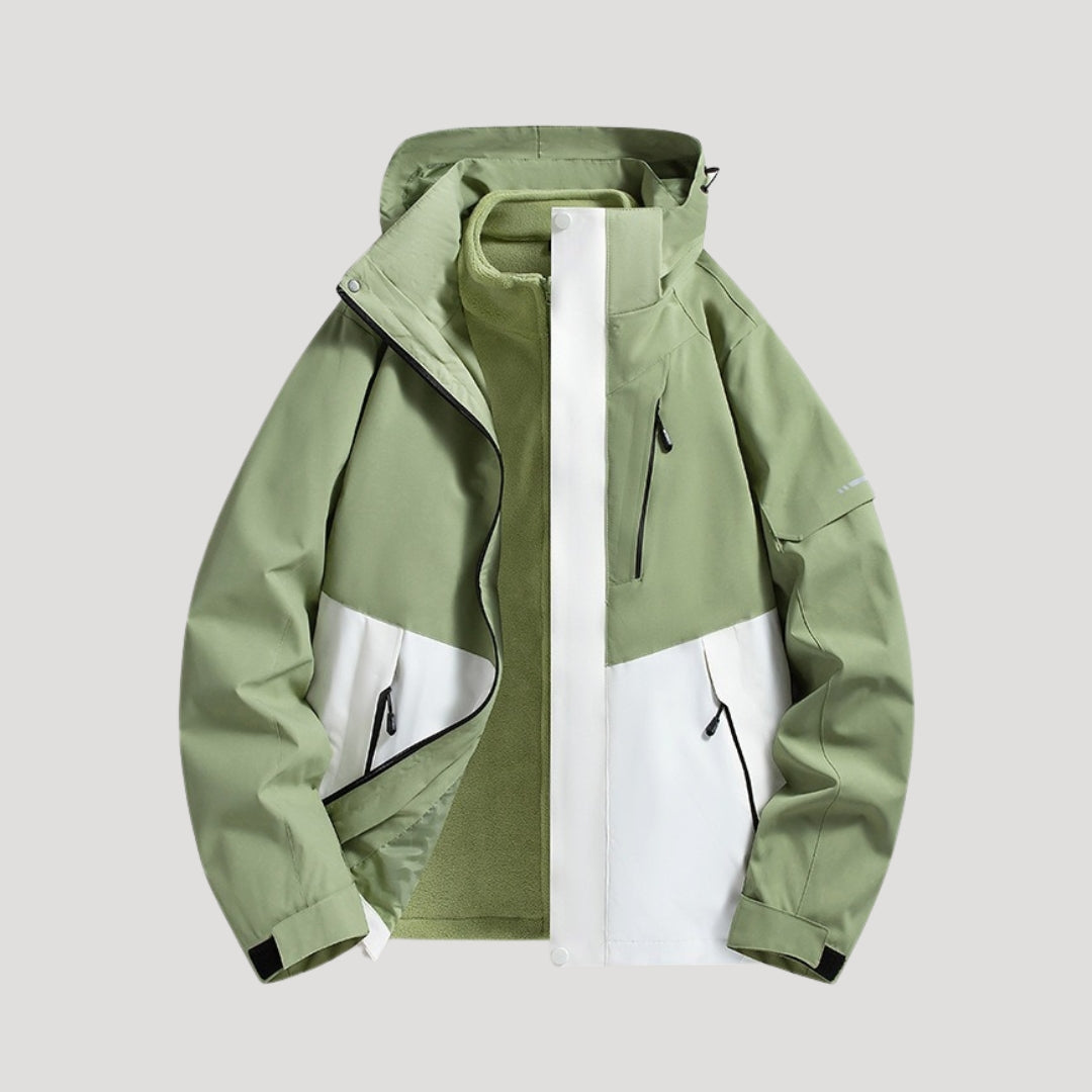 Women's hooded windbreaker jacket with zipped pockets