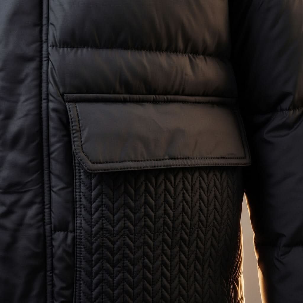 Men's quilted puffer jacket with high collar and flap pockets
