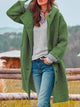 Women's long hooded coat with button front and side pockets