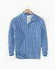 Men's cable knit quarter zip sweater with stand collar