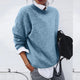 Women's plain knit jumper with crew neck and long sleeves