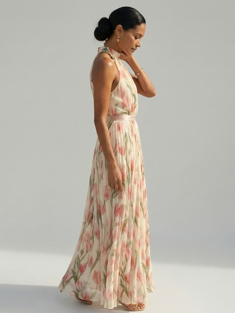 Aurelle | Halter Neck Floral Midi Dress for Women - Image 2