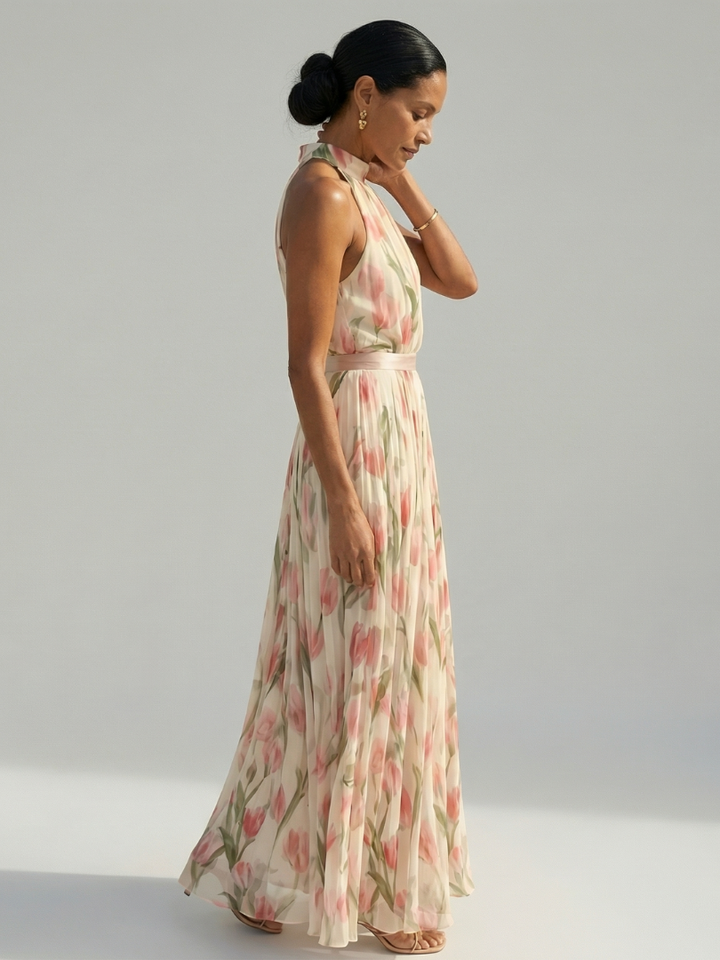 Aurelle | Halter Neck Floral Midi Dress for Women - Image 2