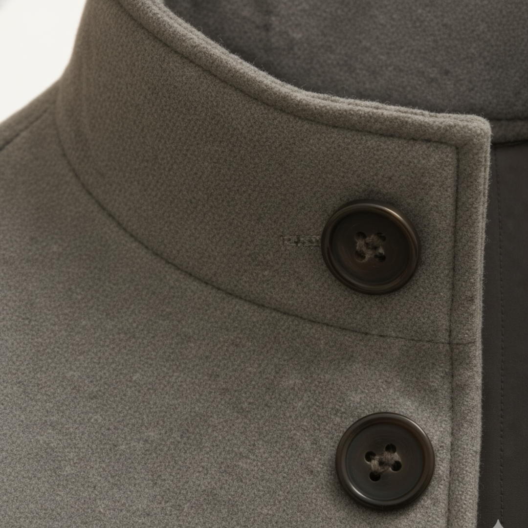Men's tailored button overcoat with stand collar and flap pockets
