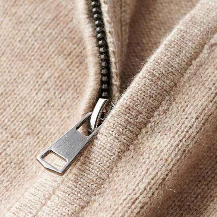 Men's plain quarter zip jumper with mock neck and long sleeves