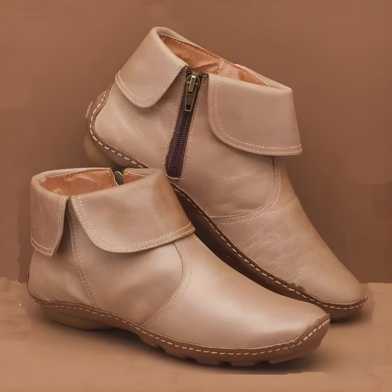 Women's ankle boots with round toe, side zip and low sole