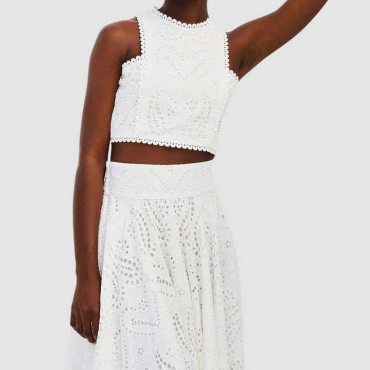 Women's Two-Piece Set — Crop Top & Eyelet Maxi Skirt, Summer