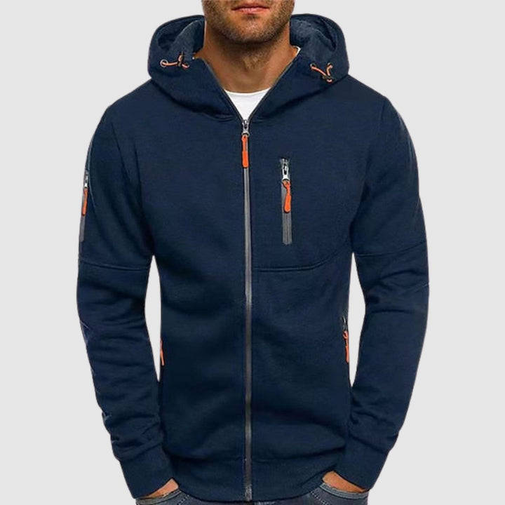 Men's hooded zip cardigan with multiple pockets