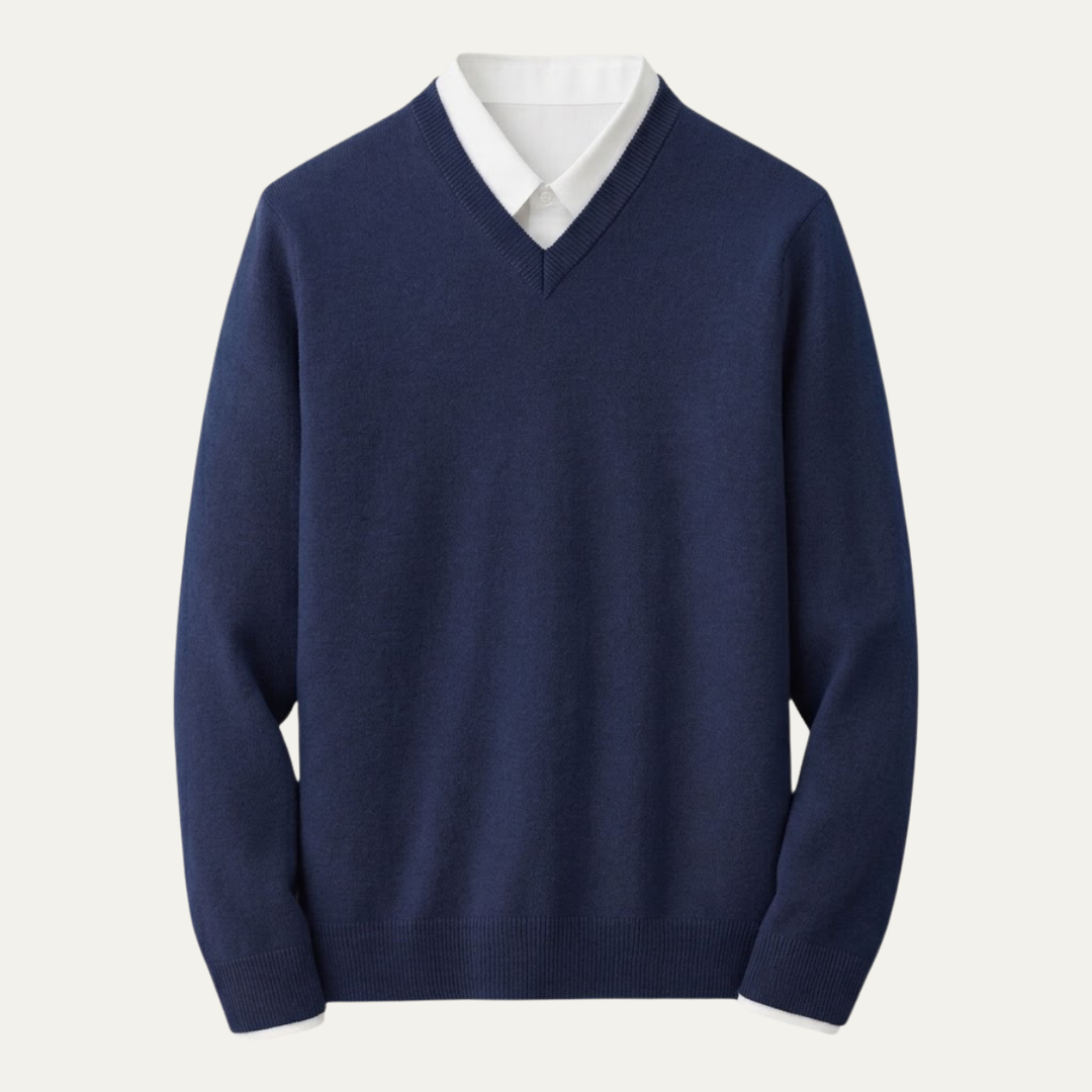 Men's V-neck sweater with long sleeves and ribbed trims