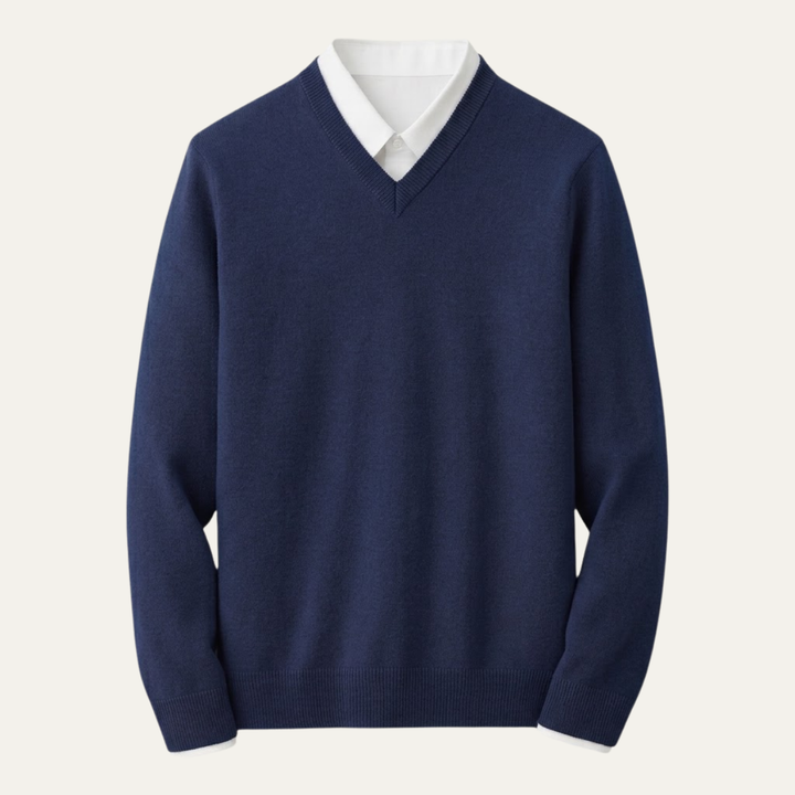 Men's V-neck sweater with long sleeves and ribbed trims