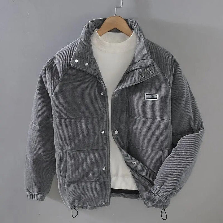 Men's ribbed corduroy padded jacket with high collar and front pockets