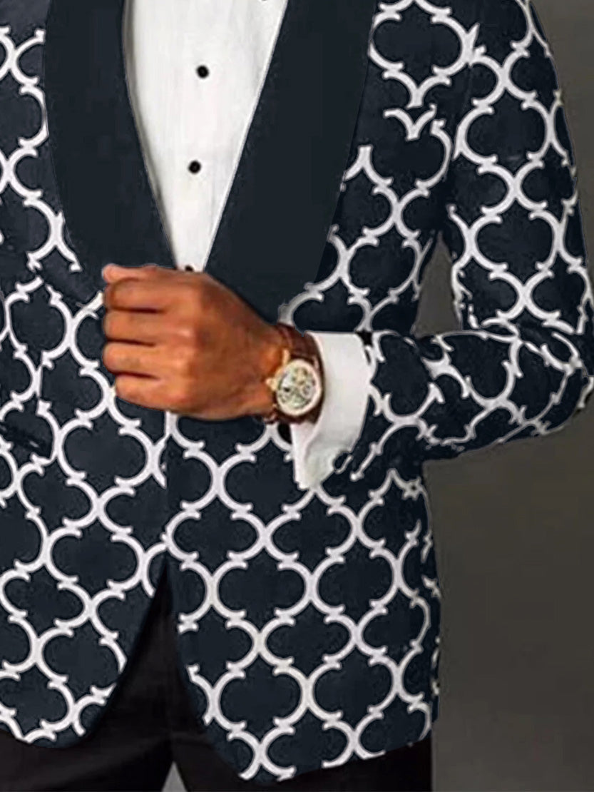 Atticus | Men's Patterned Blazer Three Piece Set with Long Sleeve Shirt and Bow Tie