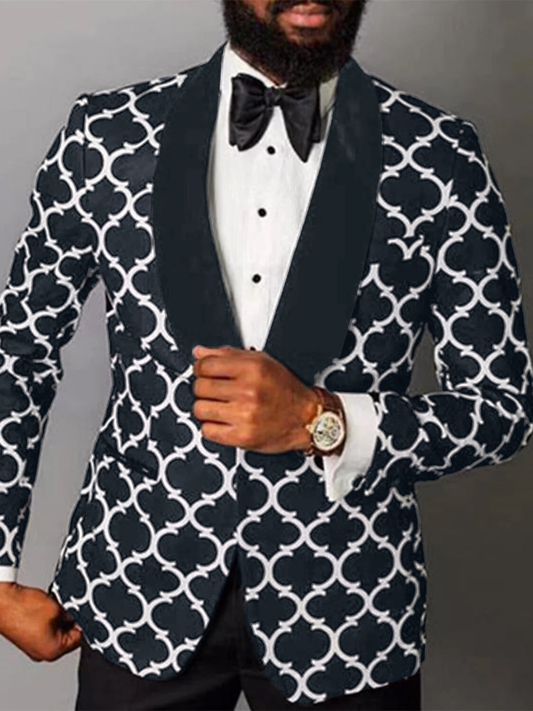 Atticus | Men's Patterned Blazer Three Piece Set with Long Sleeve Shirt and Bow Tie