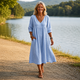 Women's Lightweight Maxi Dress — Ruched 3/4 Sleeve Dress with Pockets