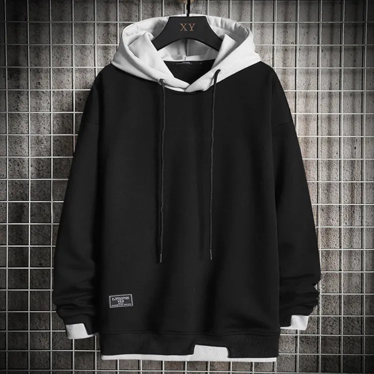 Men's colour block hoodie with drawstring hood and long sleeves