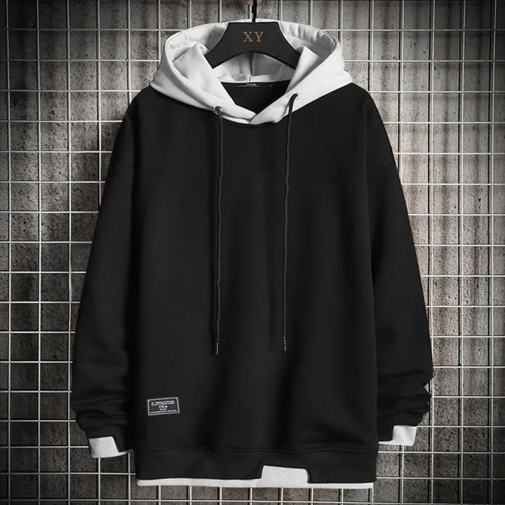 Men's colour block hoodie with drawstring hood and long sleeves