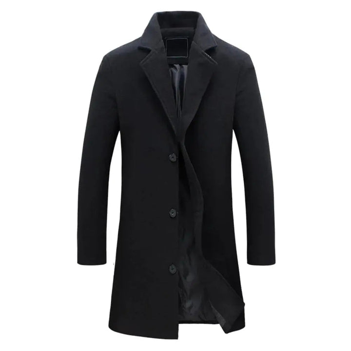 Men's tailored fit long coat with notched lapels, button fastening and side pockets