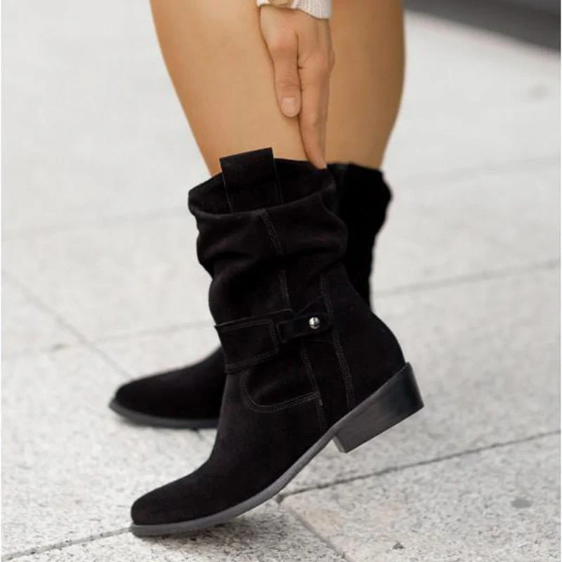 Women's slouch ankle boots with wraparound straps and low heels