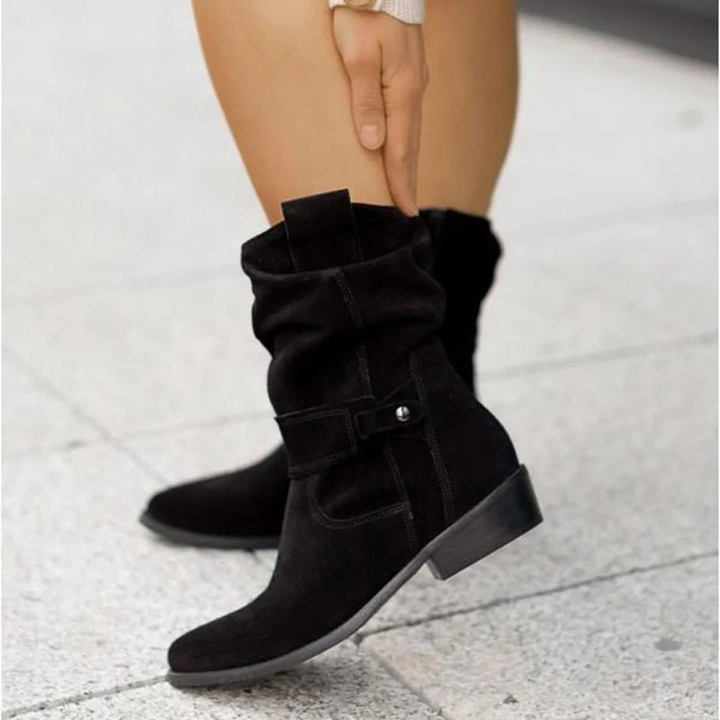 Women's slouch ankle boots with wraparound straps and low heels