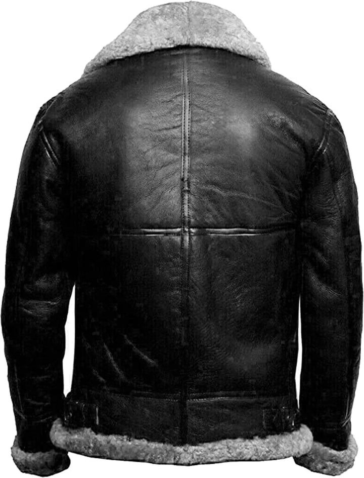 Hooded leather coat with textured lining and zip front