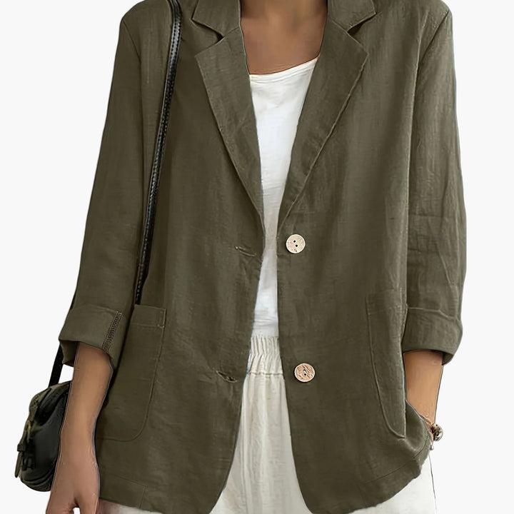 Women's blazer with notched lapels, button front and patch pockets