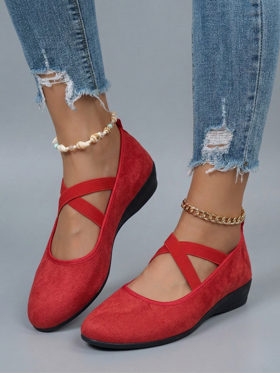 Women's Black Platform Wedge, Cross-Strap