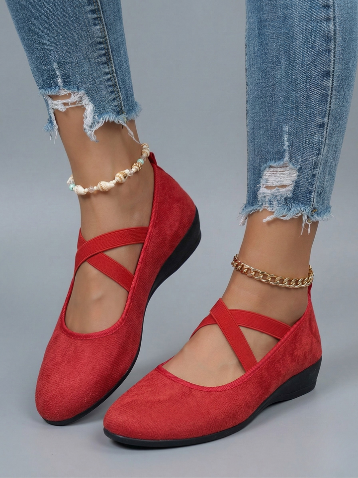 Women's Black Platform Wedge, Cross-Strap
