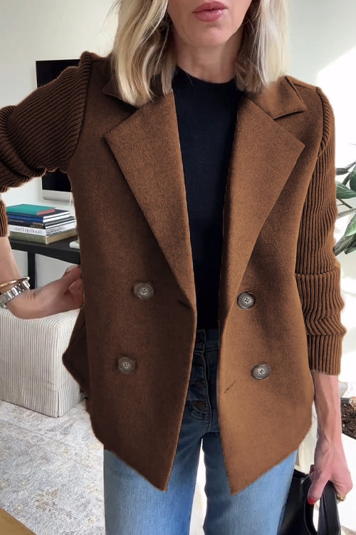 Women's blazer with notched lapels and ribbed knit sleeves