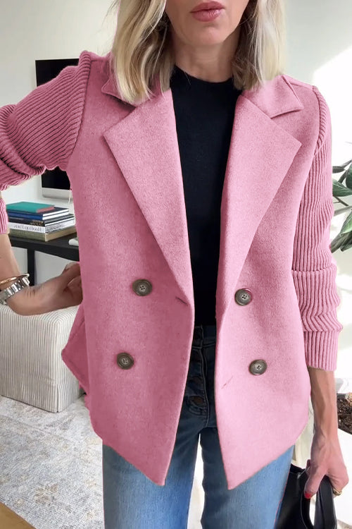 Women's blazer with notched lapels and ribbed knit sleeves
