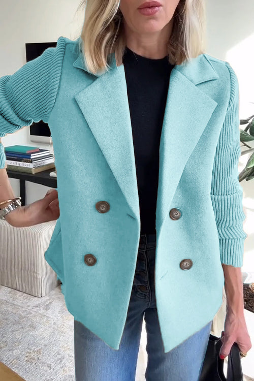 Women's blazer with notched lapels and ribbed knit sleeves