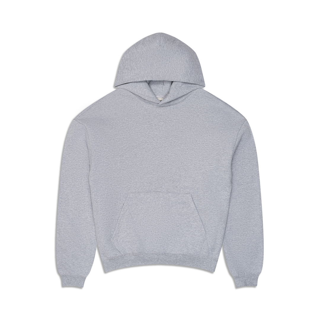 Women's grey pullover hoodie with hood, long sleeves and kangaroo pocket