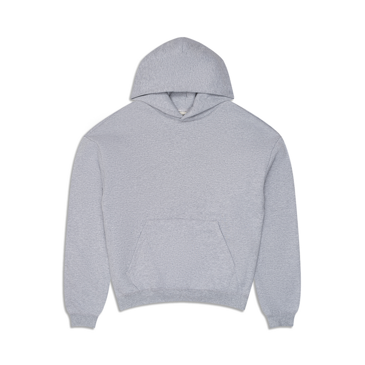 Women's grey pullover hoodie with hood, long sleeves and kangaroo pocket
