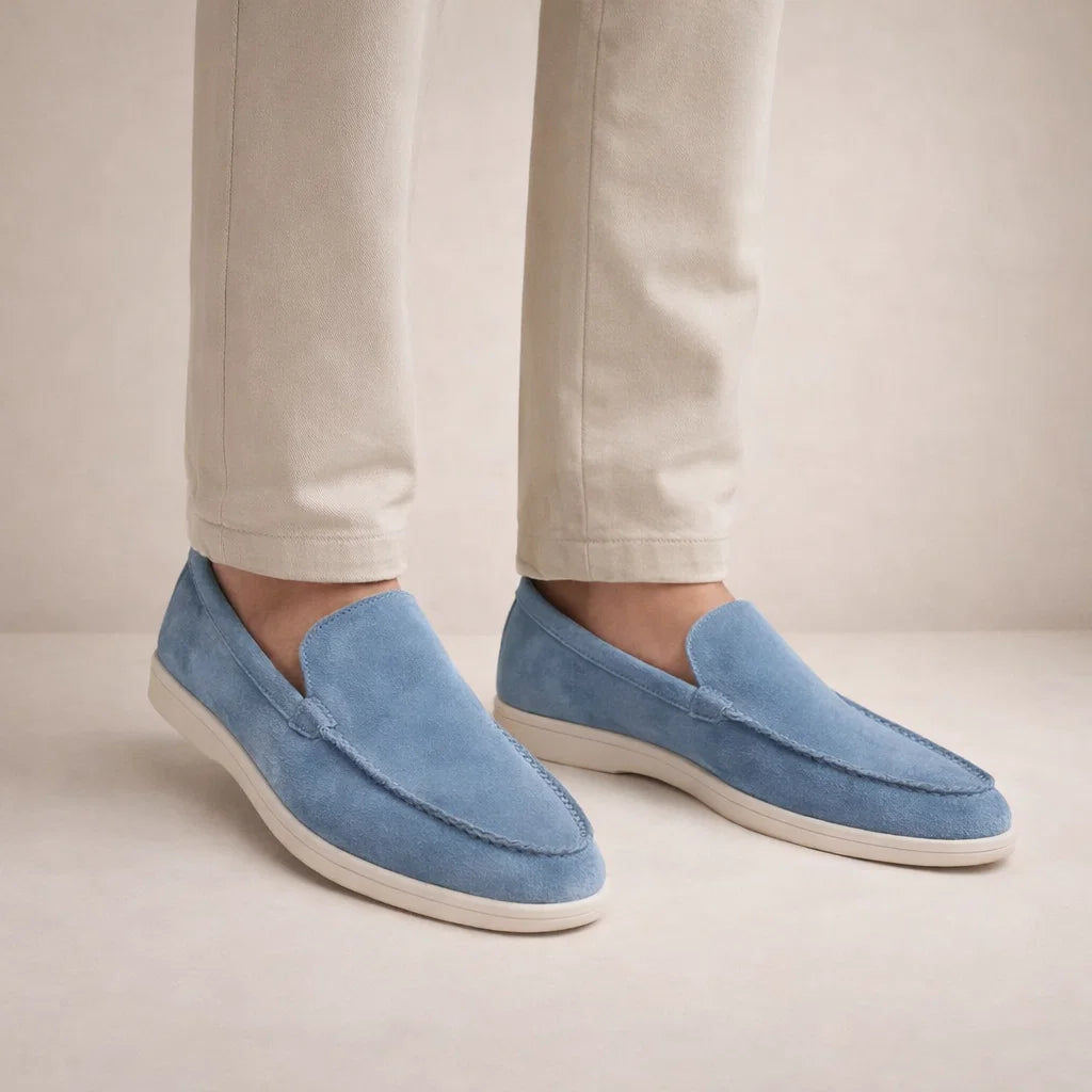Men's casual moc toe loafers with white flat soles