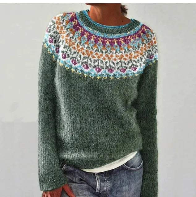 Women's multicoloured patterned boat neck jumper with long sleeves