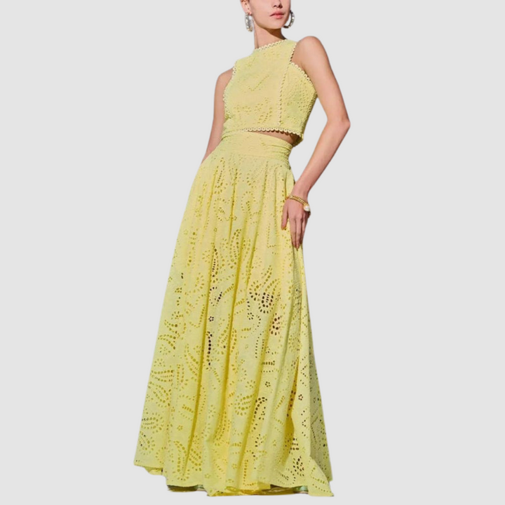 Women's Two-Piece Set — Crop Top & Eyelet Maxi Skirt, Summer