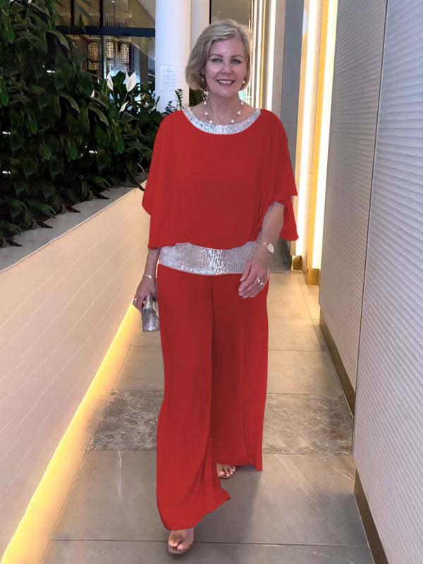 Women's Two-Piece Set — Wide-Sleeve Top & Wide-Leg Trousers