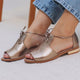 Women's Metallic Open Toe Sandals Bow Tie Strap Flat