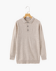 Long sleeve polo sweater with collar and three-button placket