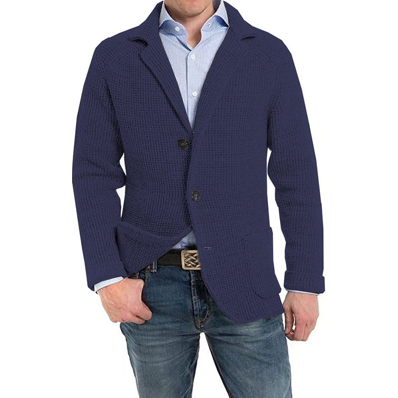 Men's textured button jacket with notch lapels and front patch pockets