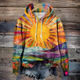 Unisex multicoloured patchwork hoodie with circular front motif