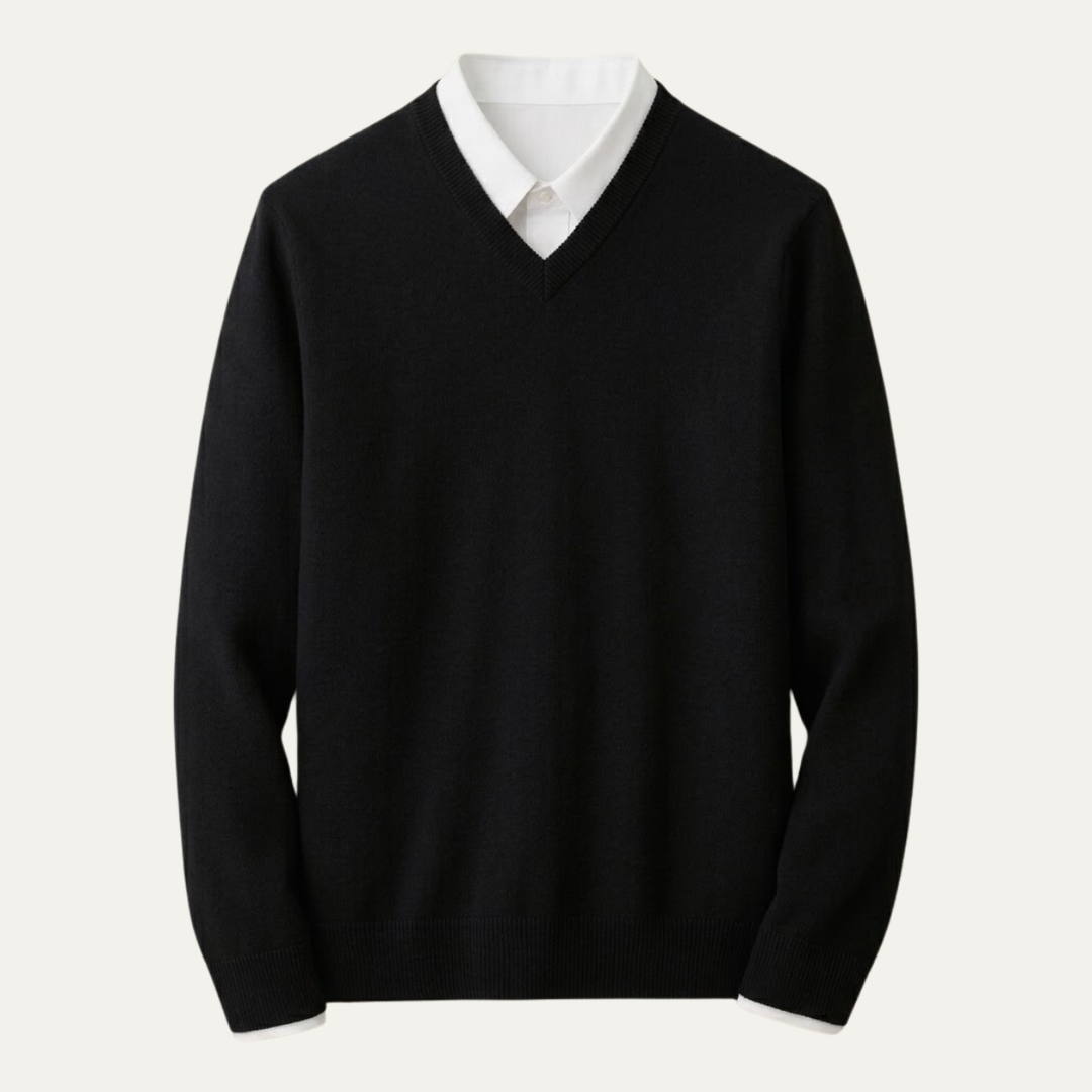 Men's V-neck sweater with long sleeves and ribbed trims