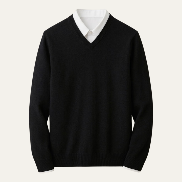 Men's V-neck sweater with long sleeves and ribbed trims