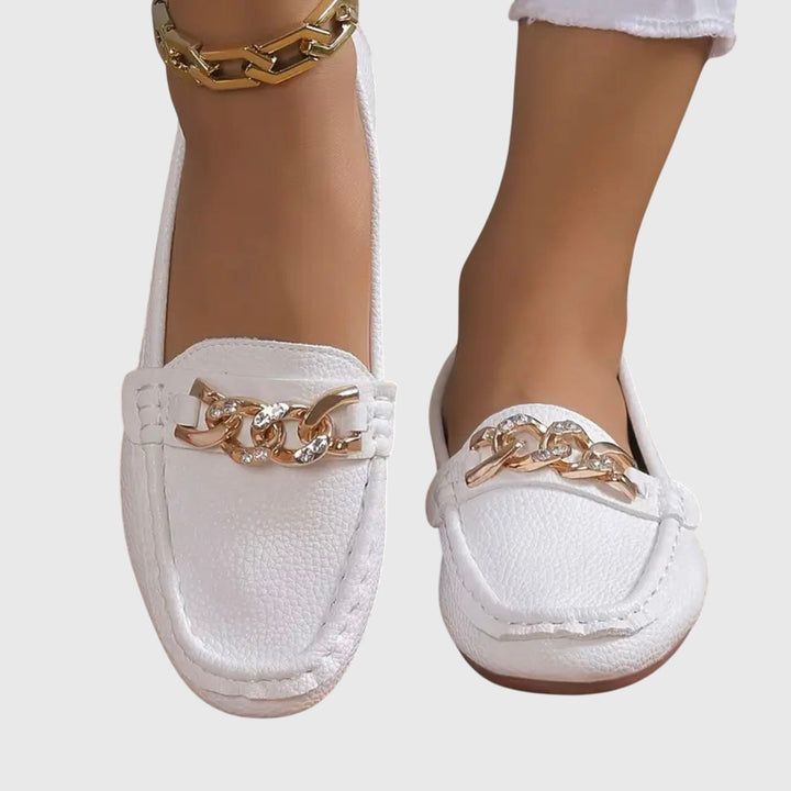 Harlow | Women's Casual Slip-On Flat Loafers with Gold Chain Detail