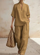 Women's 2-Piece Linen Set - V-Neck Oversized Top, Wide Trousers, 6 Colours