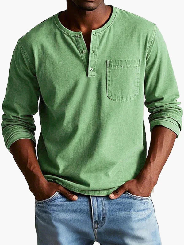 Men's plain grandad shirt with mandarin collar, buttons and chest pocket