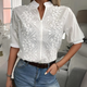 Women's White Embroidered Eyelet Blouse, Short Sleeve