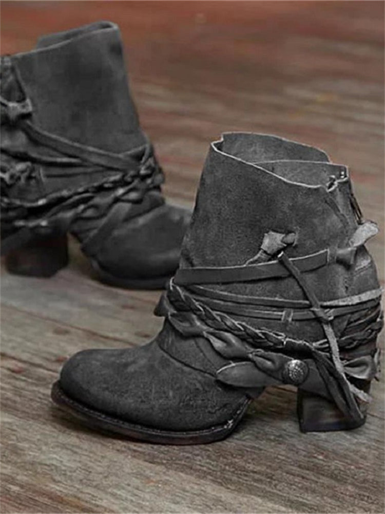 Women's braided lace-up ankle boots with a block heel